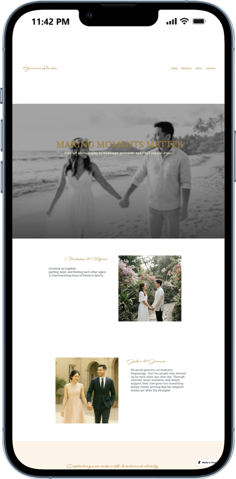 Gianna Studio — FRamer mobile build